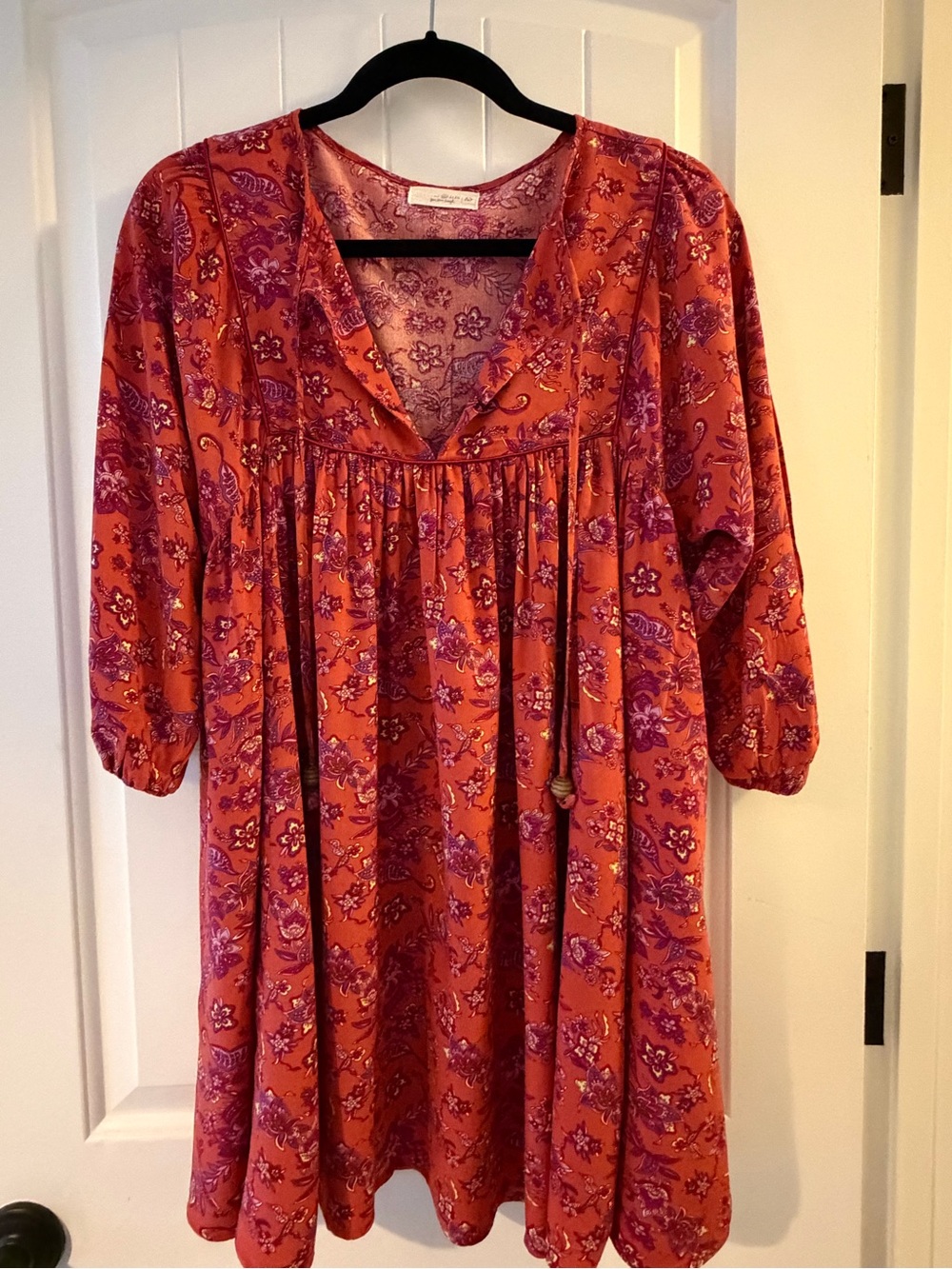 NATURAL LIFE  Boho Coral and Purple Floral V-Neck, Mini Dress Size XS - Picture 4 of 11